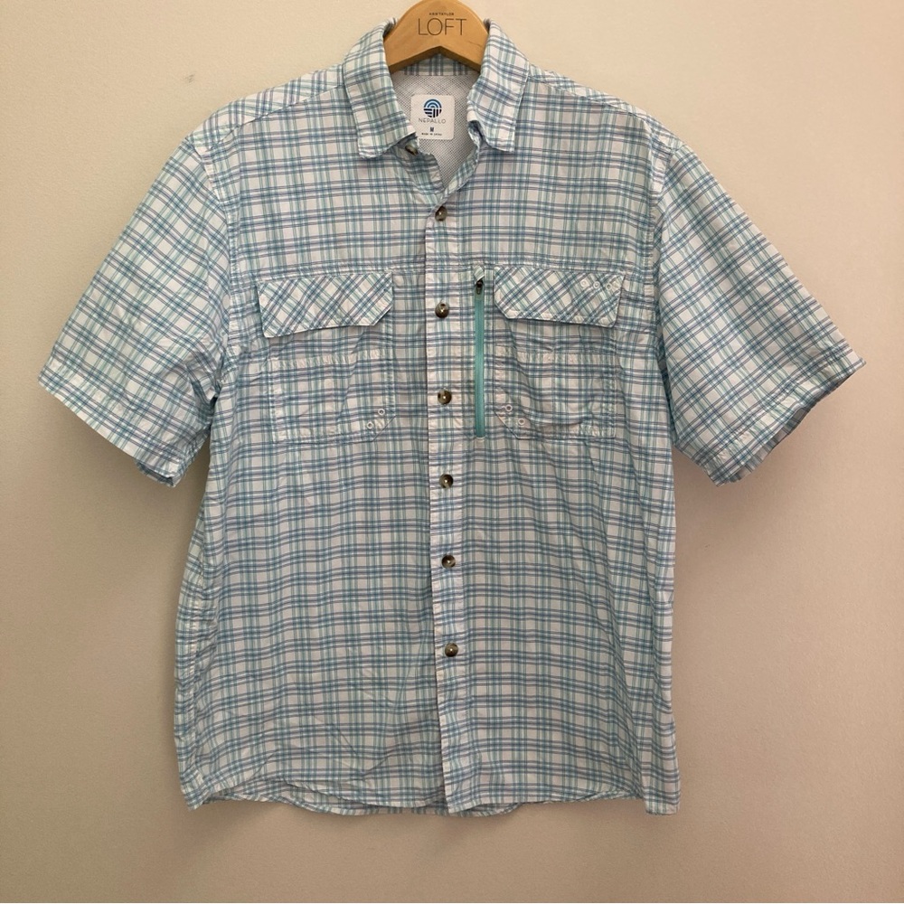Nepallo Men’s Light Blue Checkered Casual Shirt size Medium